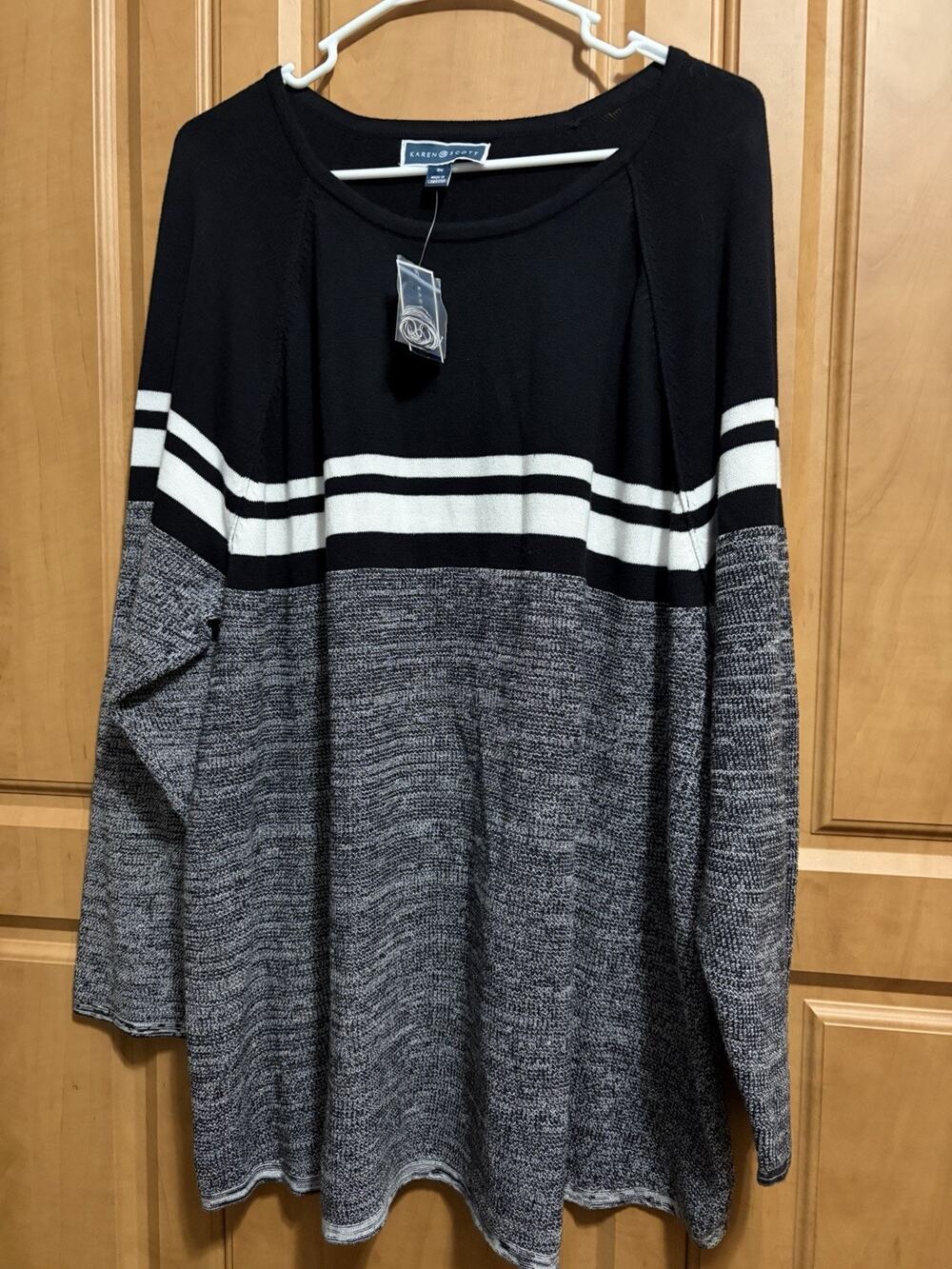 Karen Scott 3X Black/White Long Sleeve Pullover Sweater